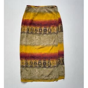 Vtg Y2K Fire Striped Abstract Motif Silk Maxi Wrap Skirt / CHICOS / Sz 2 / Boho